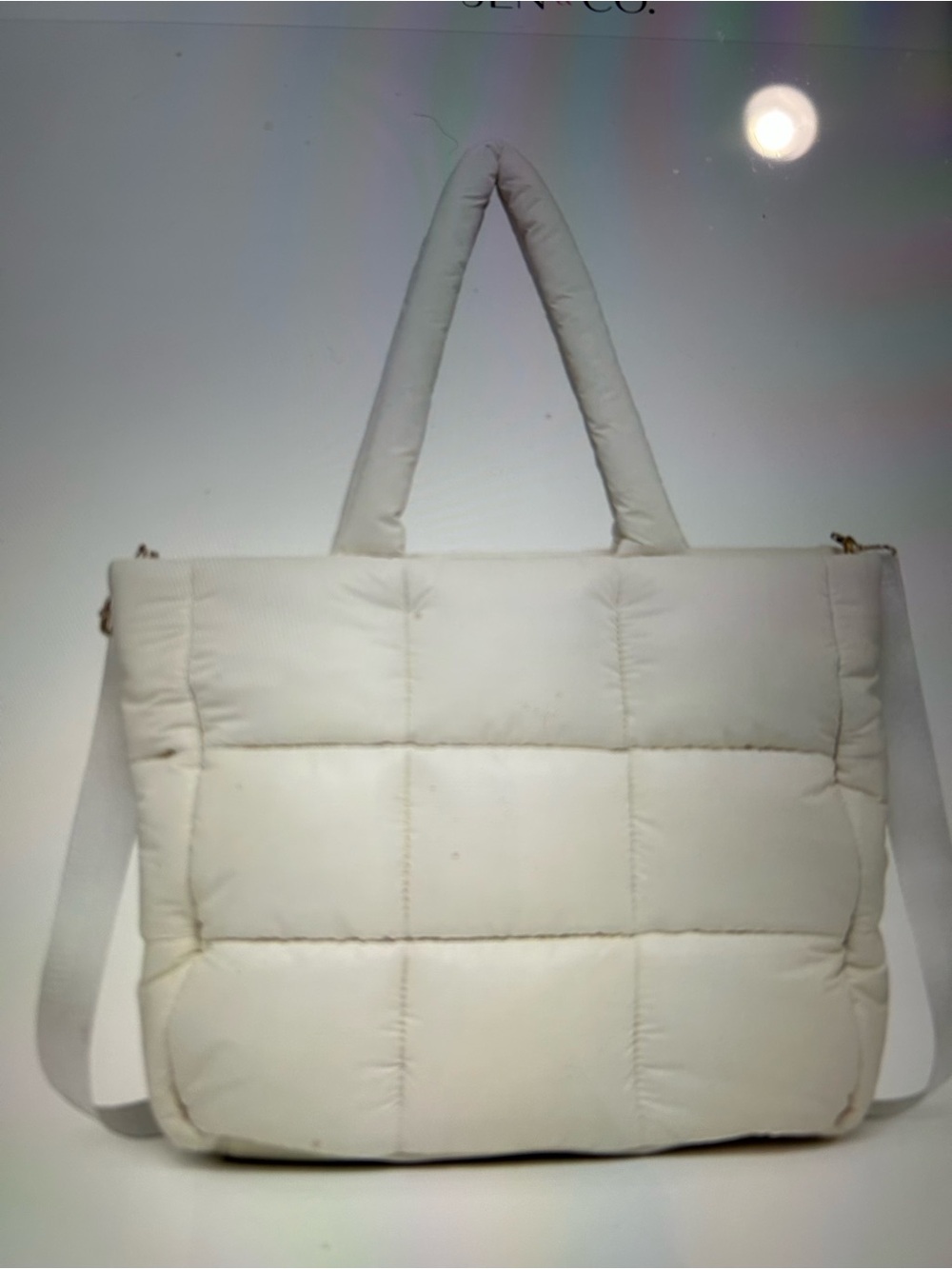 Jen & Co Kiersten Hobo Puffer Bag Quilted Off White. Vegan New